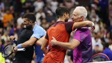 Alcaraz, McEnroe, Djokovic y Agassi en una exhibición en la Arthur Ashe Alcaraz, McEnroe, Djokovic y Agassi en una exhibición en la Arthur Ashe