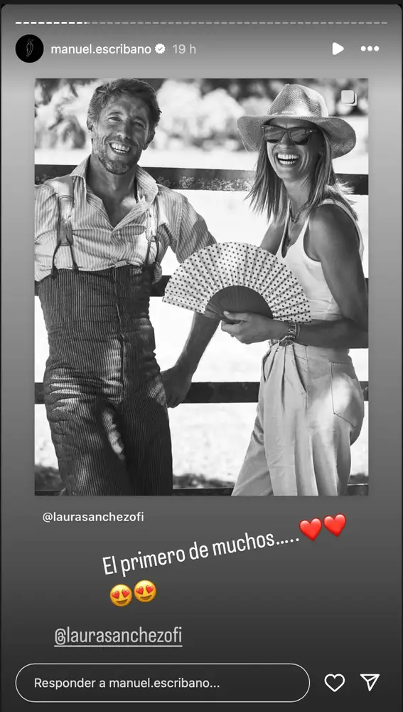 Stories de Manuel Escribano agradeciendo la felicitación de su novia, Laura Sánchez Stories de Manuel Escribano agradeciendo la felicitación de su novia, Laura Sánchez