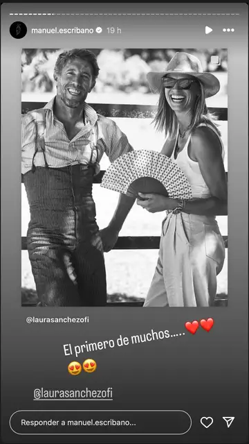 Stories de Manuel Escribano agradeciendo la felicitación de su novia, Laura Sánchez Stories de Manuel Escribano agradeciendo la felicitación de su novia, Laura Sánchez