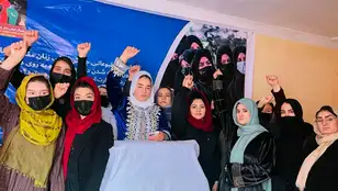 Imagen de Archivo de un grupo de mujeres en una protesta a puerta cerrada en Kabul