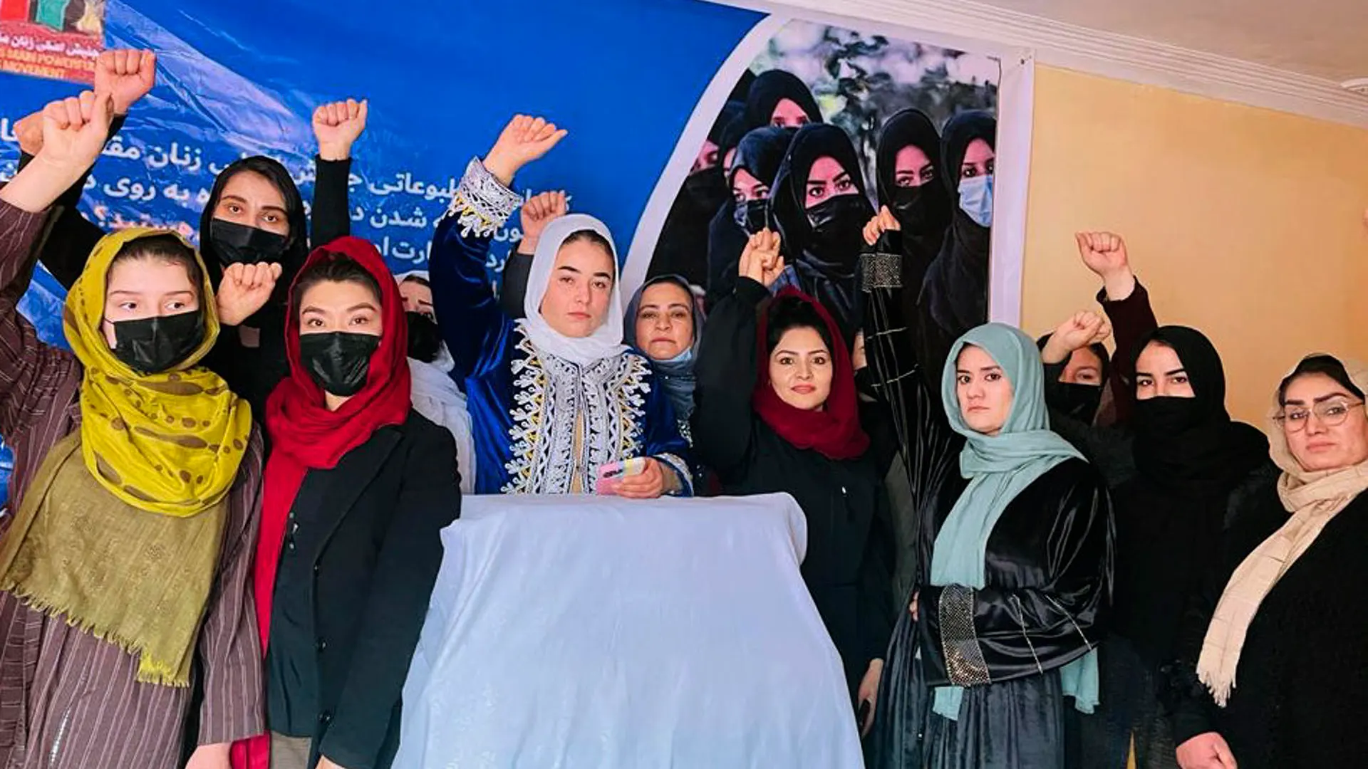 Imagen de Archivo de un grupo de mujeres en una protesta a puerta cerrada en Kabul