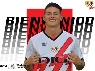 James Rodríguez posa con la camiseta del Rayo Vallecano