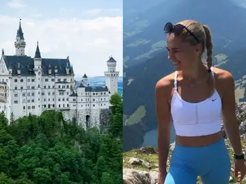 El castillo de Neuschwanstein y la gimnasta Natalie Stichova El castillo de Neuschwanstein y la gimnasta Natalie Stichova