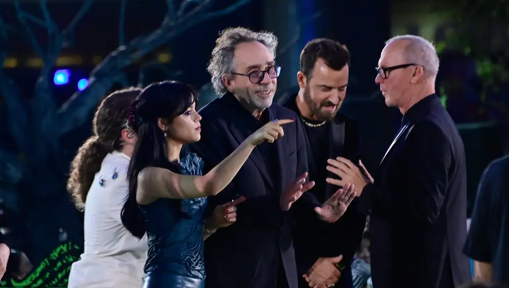 Jenna Ortega, Tim Burton y Michael Keaton Jenna Ortega, Tim Burton y Michael Keaton