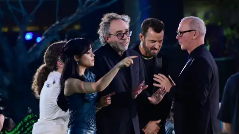 Jenna Ortega, Tim Burton y Michael Keaton Jenna Ortega, Tim Burton y Michael Keaton
