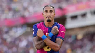 Raphinha celebra un tanto al Valladolid Raphinha celebra un tanto al Valladolid