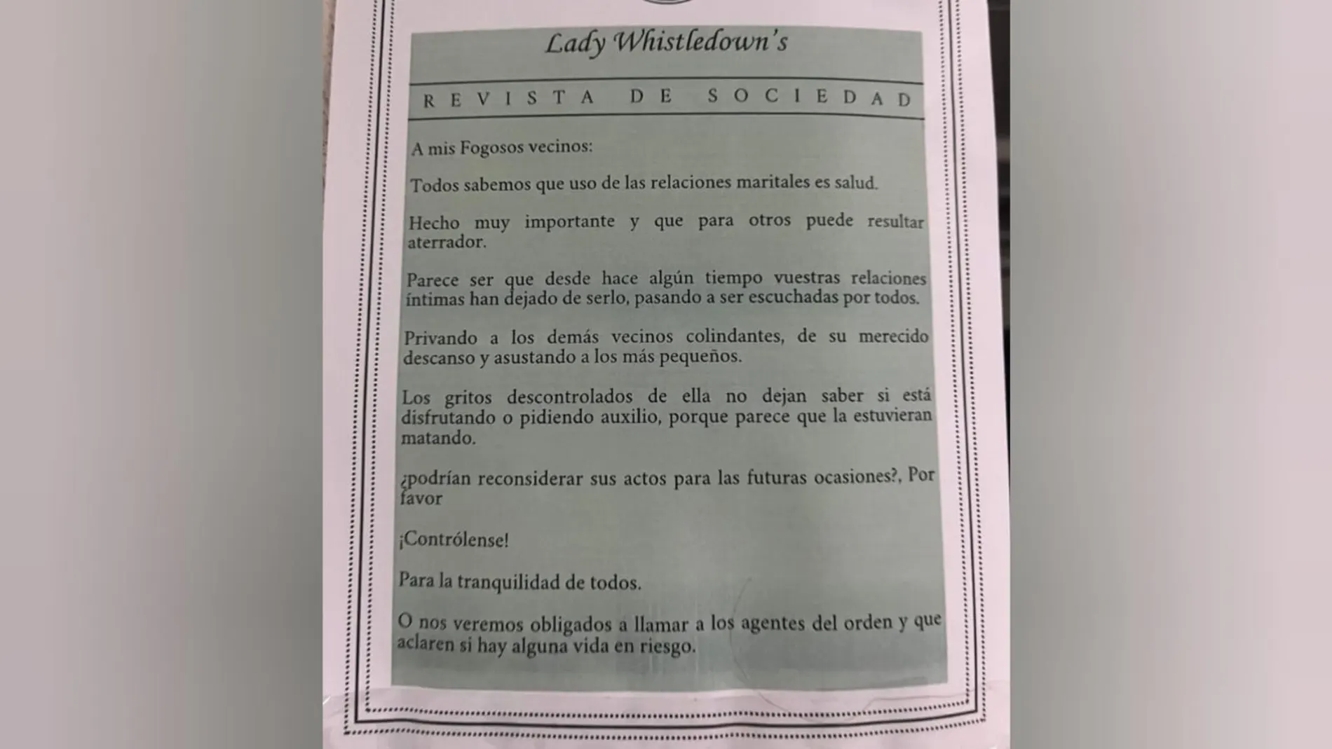 La nota encontrada en una comunidad de vecinos de Galicia La nota encontrada en una comunidad de vecinos de Galicia