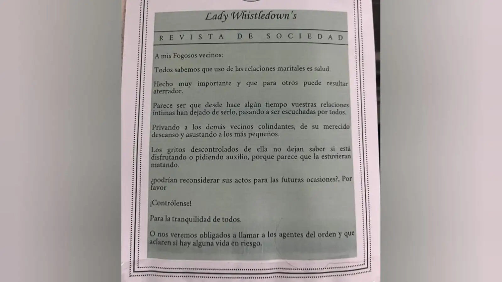 La nota encontrada en una comunidad de vecinos de Galicia