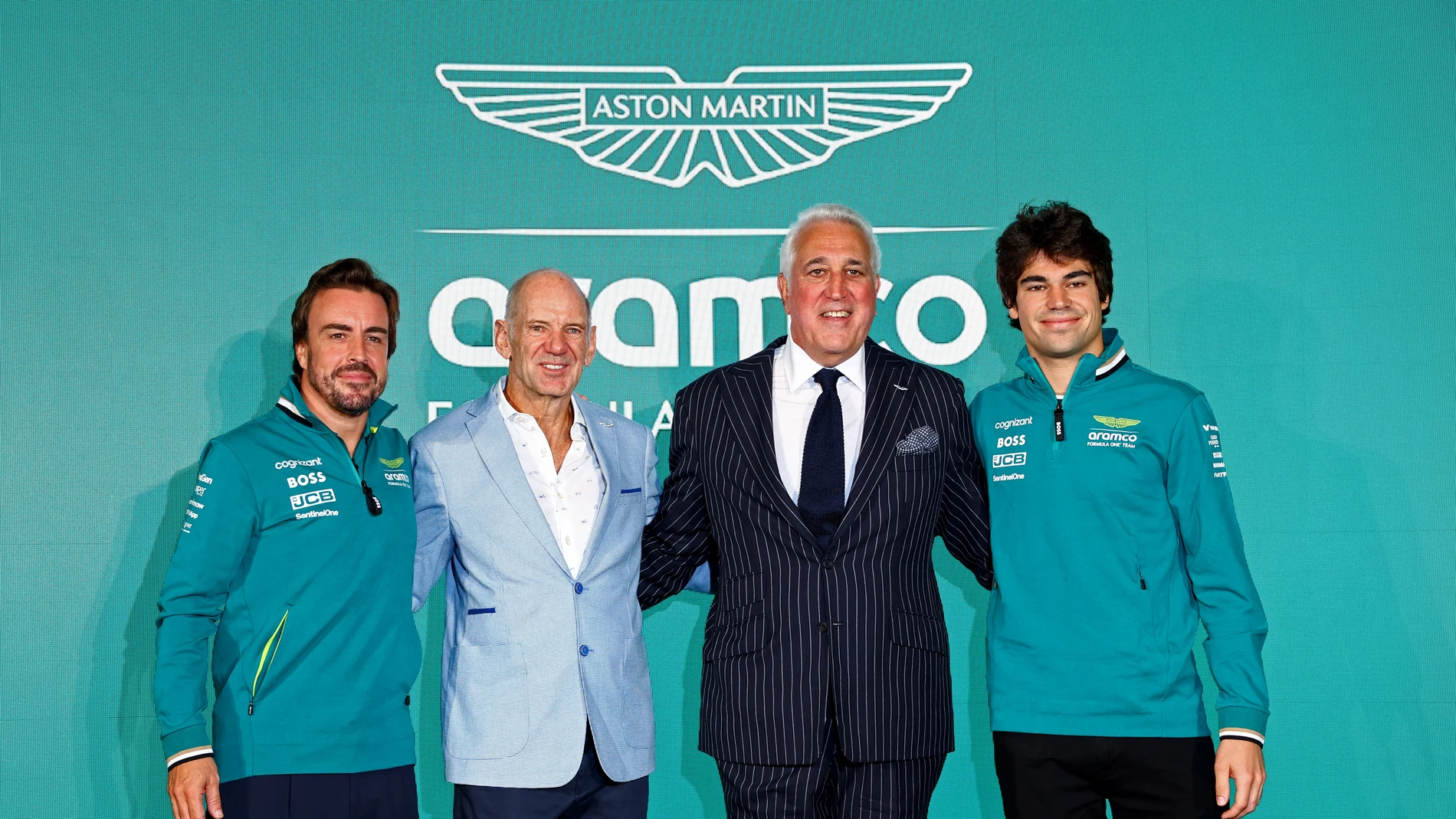 Fernando Alonso, Adrian Newey, Lawrence Stroll y Lance Stroll Fernando Alonso, Adrian Newey, Lawrence Stroll y Lance Stroll