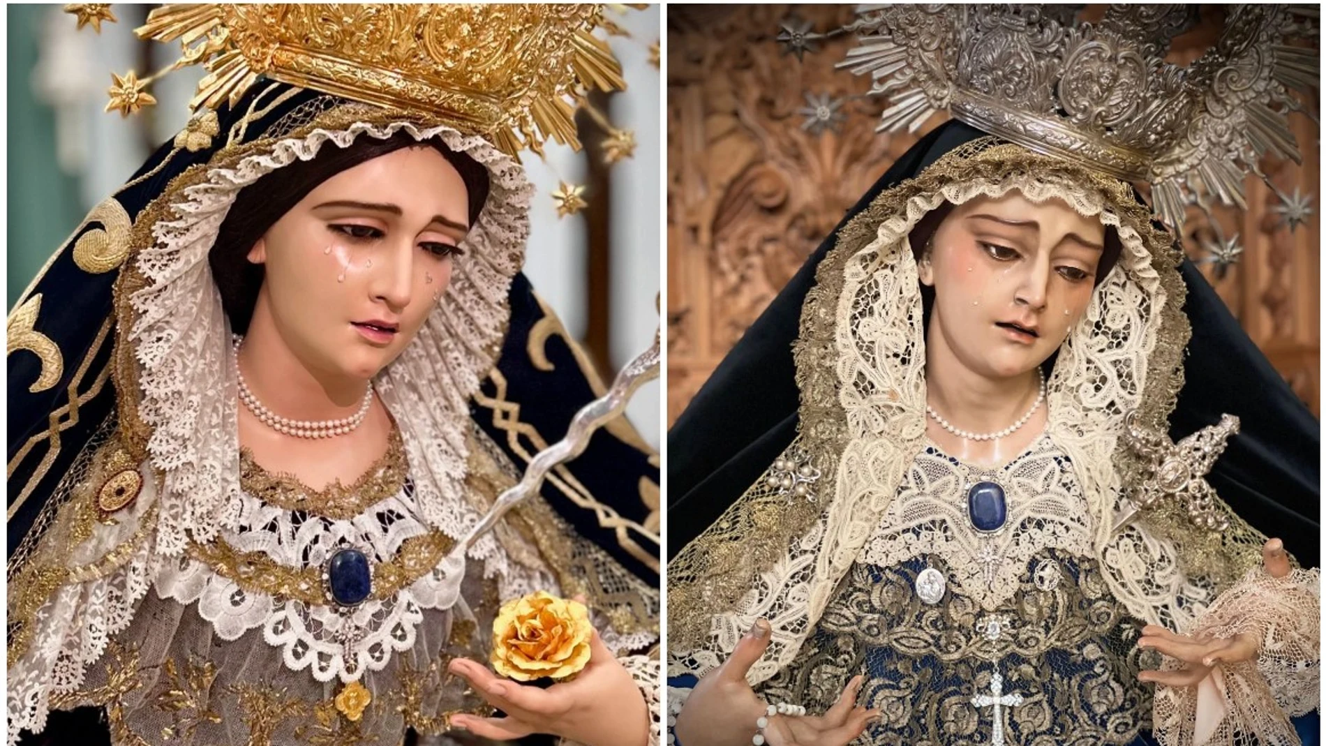 La Virgen del Mayor Dolor de Almería restaurada (izq) y la versión anterior (der) La Virgen del Mayor Dolor de Almería restaurada (izq) y la versión anterior (der)
