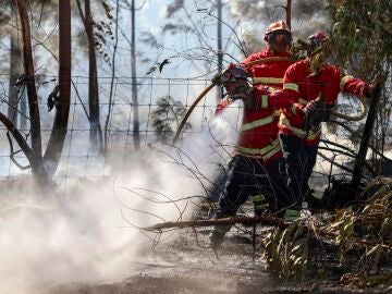 Bomberos de Portugal combatiendo un incendio