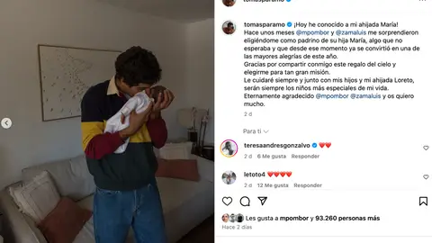 Tomás Páramo con su ahijada María, hija de Marta Pombo Tomás Páramo con su ahijada María, hija de Marta Pombo