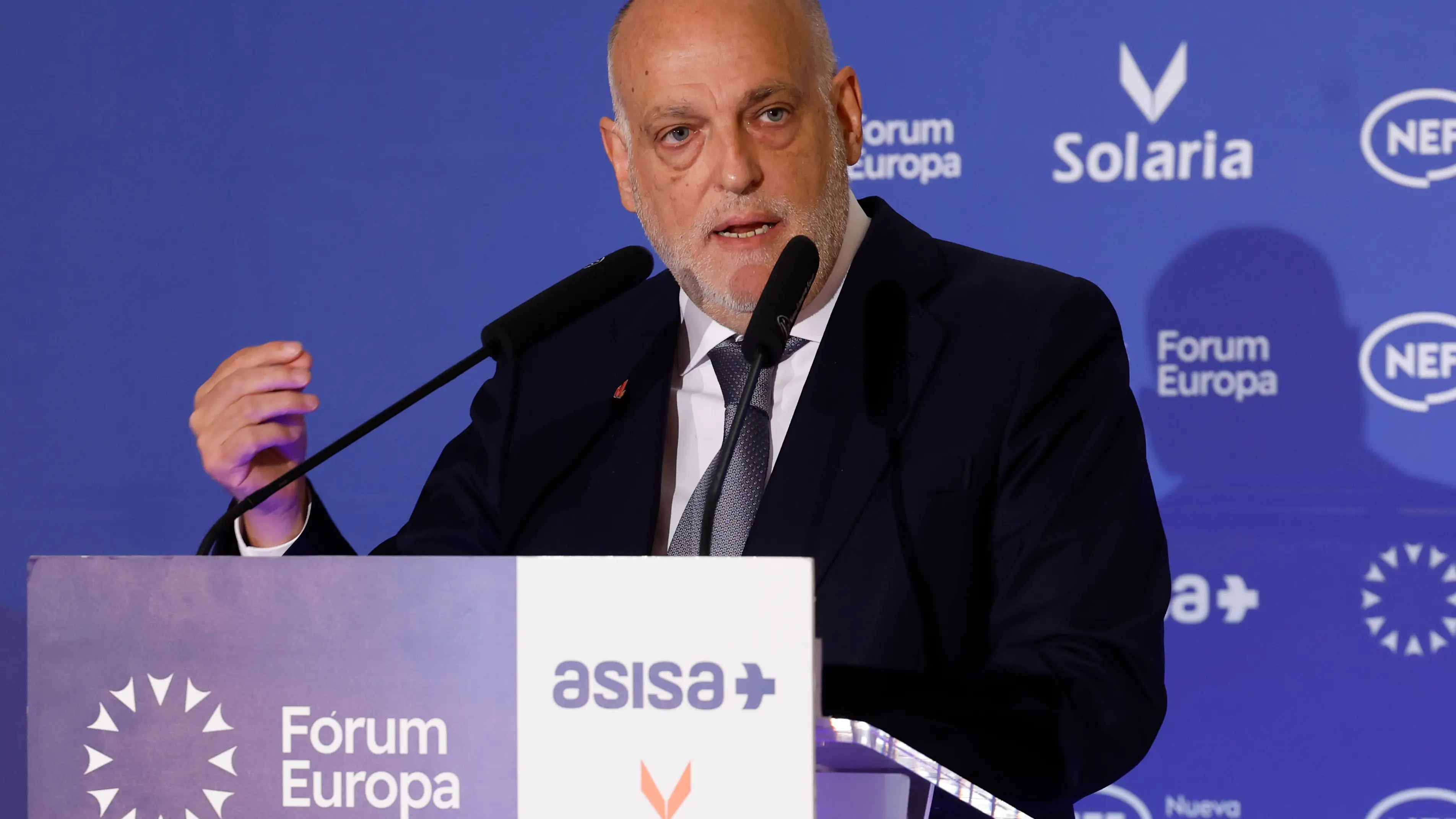 Javier Tebas, durante su intervenci&oacute;n en el F&oacute;rum Europa