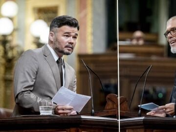 Gabriel Rufián y Josep Maria Cruset en el Congreso durante el debate por la financiación singular de Cataluña