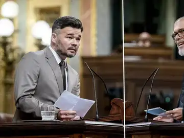 Gabriel Rufián y Josep Maria Cruset en el Congreso durante el debate por la financiación singular de Cataluña Gabriel Rufián y Josep Maria Cruset en el Congreso durante el debate por la financiación singular de Cataluña