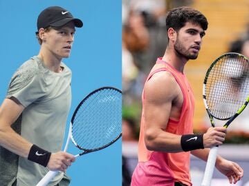 Carlos Alcaraz y Jannik Sinner durante el China Open 2024