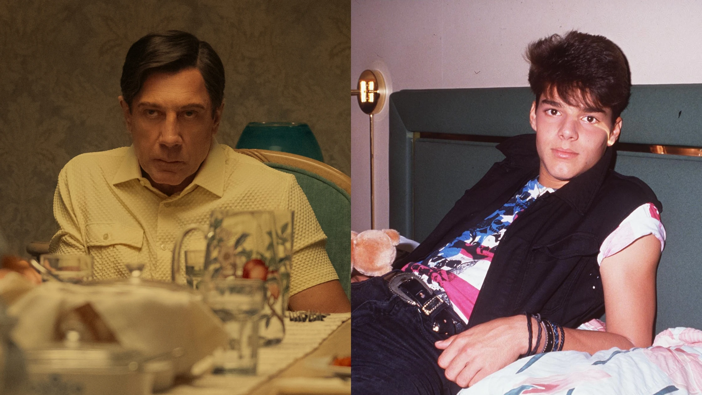 Javier Bardem como José Menéndez y Ricky Martin en el grupo Menudo Javier Bardem como José Menéndez y Ricky Martin en el grupo Menudo