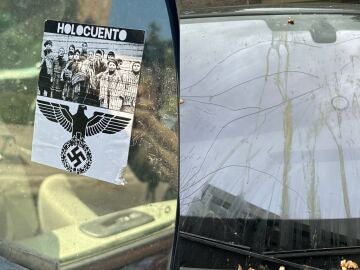 El coche de la ministra Mónica García con pegatinas nazis