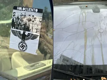 El coche de la ministra Mónica García con pegatinas nazis El coche de la ministra Mónica García con pegatinas nazis