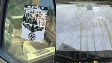 El coche de la ministra Mónica García con pegatinas nazis