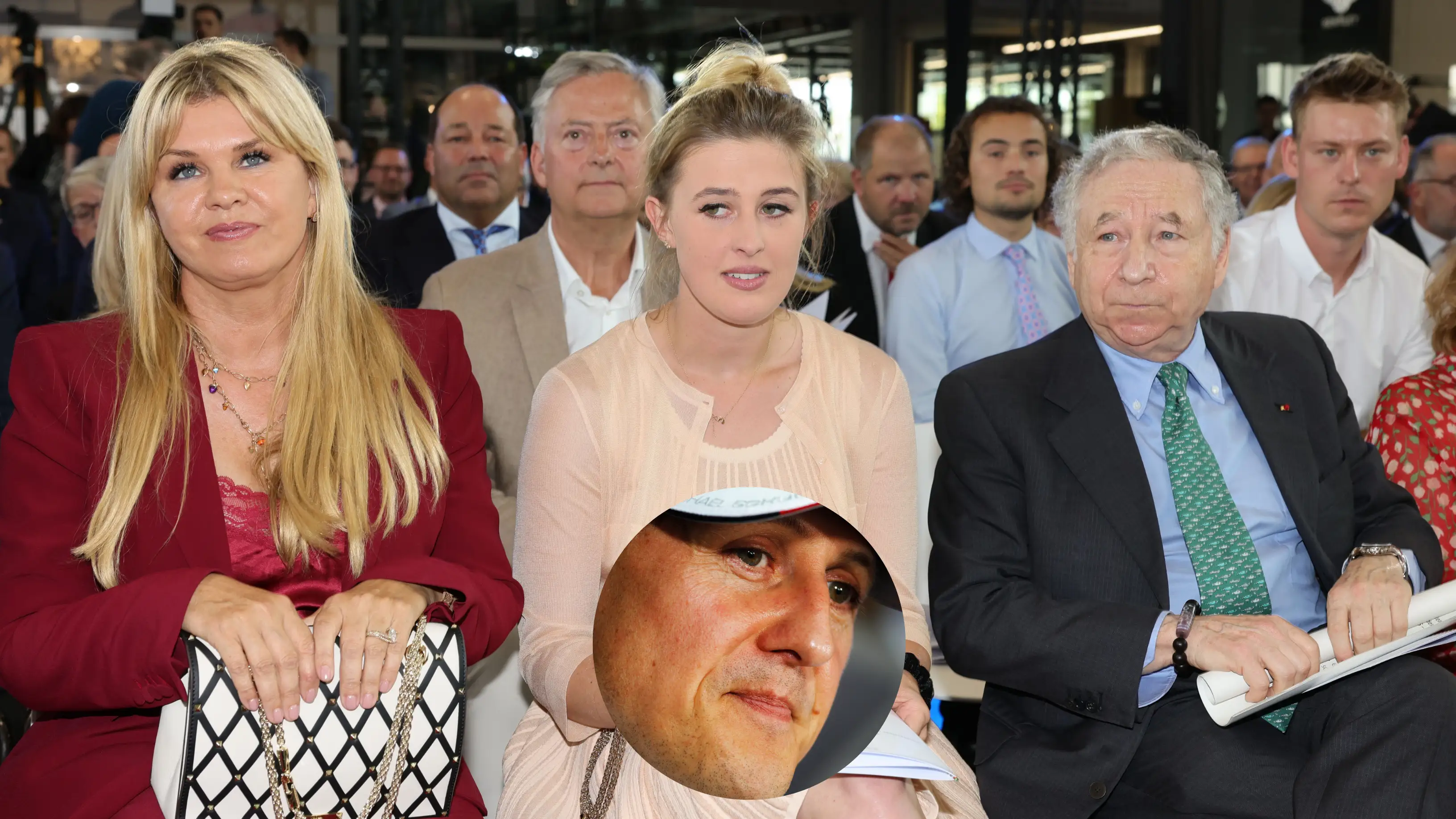 La mujer y la hija de Schumacher acompa&ntilde;adas de Jean Todt en un evento en 2022