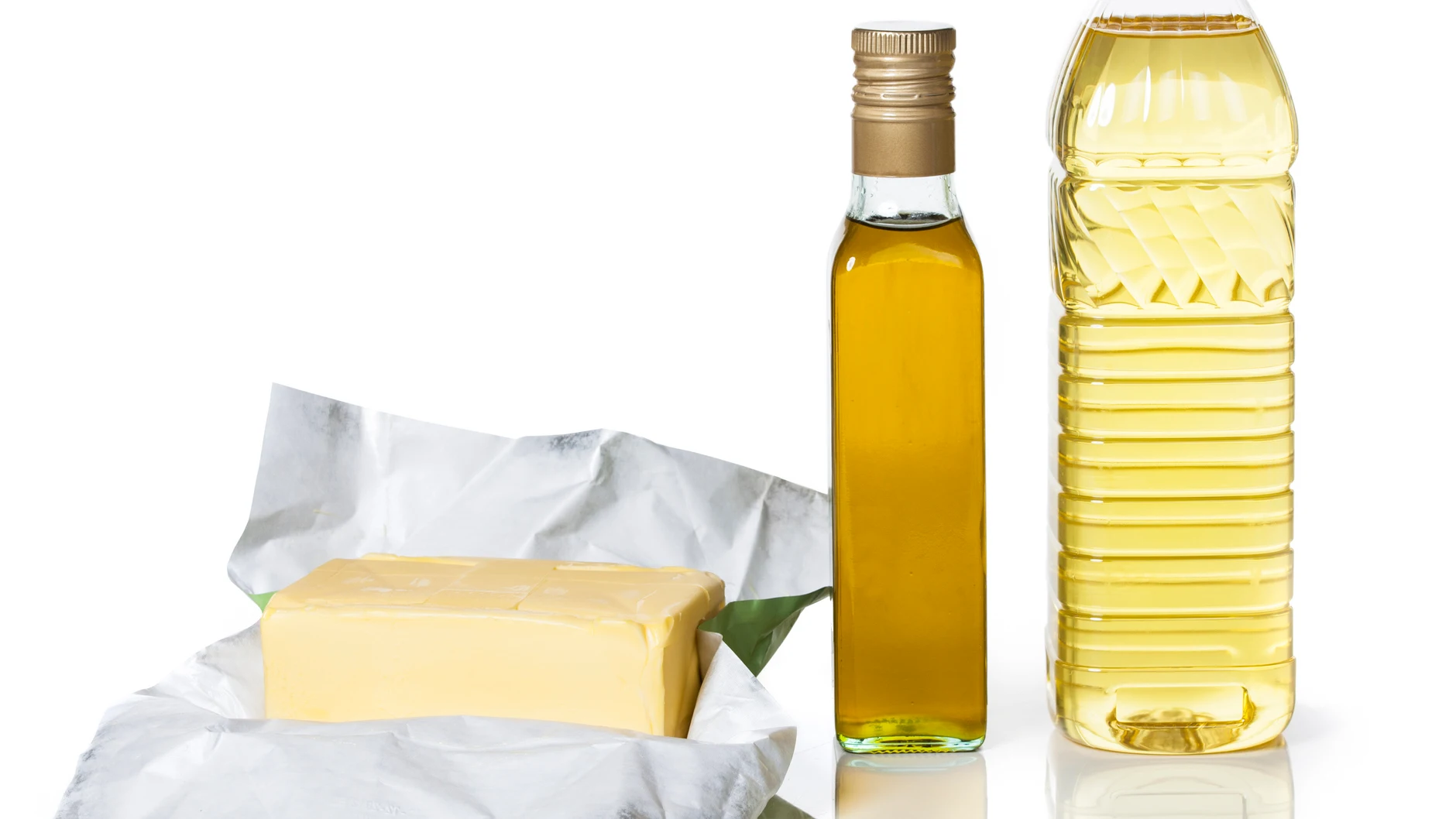 Mantequilla, aceite de oliva y aceite de girasol