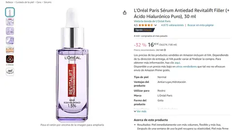 L Oréal Paris Sérum Antiedad Revitalift Filler L Oréal Paris Sérum Antiedad Revitalift Filler