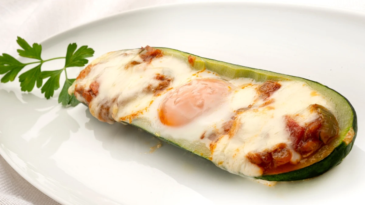 Calabacines rellenos de pisto, huevo y queso Calabacines rellenos de pisto, huevo y queso