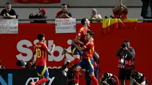 Zubimendi celebra su gol ante Dinamarca Zubimendi celebra su gol ante Dinamarca