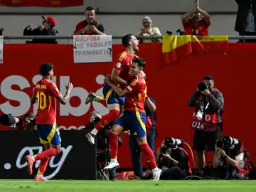 Zubimendi celebra su gol ante Dinamarca Zubimendi celebra su gol ante Dinamarca