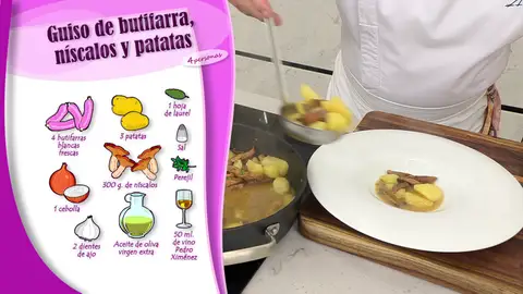 Guiso de butifarra, níscalos y patatas Guiso de butifarra, níscalos y patatas
