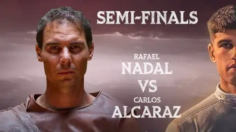Nadal y Alcaraz en el cartel promocional de su partido en el Six Kings Slam Nadal y Alcaraz en el cartel promocional de su partido en el Six Kings Slam