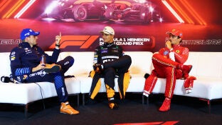 Max Verstappen, Lando Norris y Charles Leclerc en el GP de Pa&iacute;ses Bajos