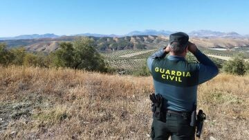 Un Guardia Civil en el lugar donde se perdió la pista a la avioneta desaparecida