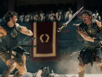 Paul Mescal como Lucius y Pedro Pascal como Marcus Acacius en Gladiator II Paul Mescal como Lucius y Pedro Pascal como Marcus Acacius en Gladiator II