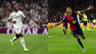 Vin&iacute;cius y Raphinha celebran un gol con el Real Madrid y el Barcelona