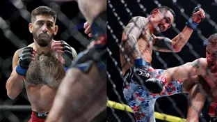 Ilia Topuria y Max Holloway, en acción dentro de la UFC Ilia Topuria y Max Holloway, en acción dentro de la UFC