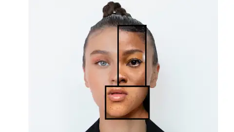 Mujer con filtros en la cara Mujer con filtros en la cara