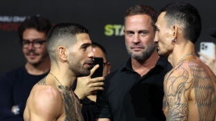 Ilia Topuria y Max Holloway, cara a cara antes de su combate en Abu Dhabi