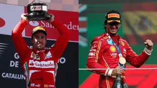 Fernando Alonso y Carlos Sainz en sus últimas victorias en Fórmula 1 Fernando Alonso y Carlos Sainz en sus últimas victorias en Fórmula 1