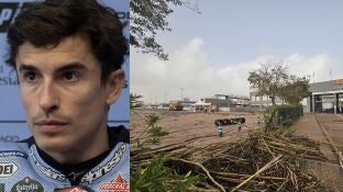 Imagen de Marc M&aacute;rquez y de las inundaciones en el circuito de Ricardo Tormo, Valencia