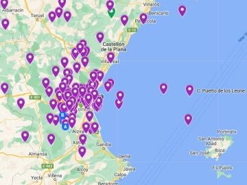 Imagen del mapa de desaparecidos por la DANA creado por un usuario