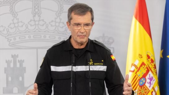 El general jefe de la UME, Francisco Javier Marcos, durante la rueda de prensa