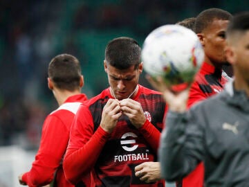 Álvaro Morata, antes de un partido con el AC Milan