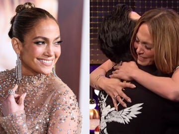 Jennifer Lopez abrazando a un fan en el programa The Graham Norton Show