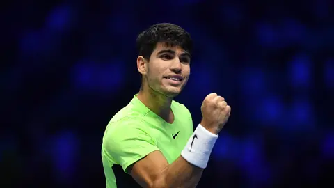 Carlos Alcaraz durante el partido ante Rublev Carlos Alcaraz durante el partido ante Rublev