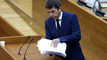 Carlos Mazón durante su comparecencia en Les Corts por su gestión de la DANA