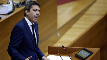 Carlos Mazón durante su comparecencia en el Parlamento valenciano