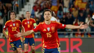 Bryan Zaragoza celebra el 3-2 ante Suiza Bryan Zaragoza celebra el 3-2 ante Suiza