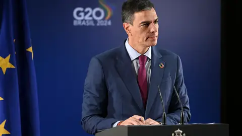 Pedro Sánchez en la rueda de prensa tras la cumbre del G20 en Río de Janeiro Pedro Sánchez en la rueda de prensa tras la cumbre del G20 en Río de Janeiro